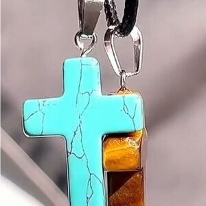 Elegant Turquoise Marble Cross Necklace